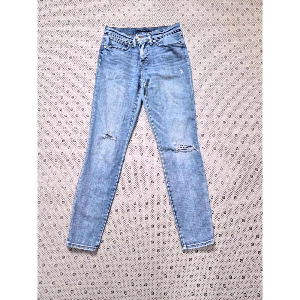 Lucky Brand Mid Rise Skinny Jeans Light Distressed Ripped Size 6/28 R